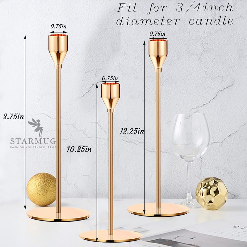SHDSL French Gold Taper Candle Holders,Set of 6 Tall Taper Candlestick fit for 3/4" Thick Pillar Candle&Led Modern Metal Candle Stands Decorative Table Centerpieces for Dinning Party Church,Decorative - Image 3